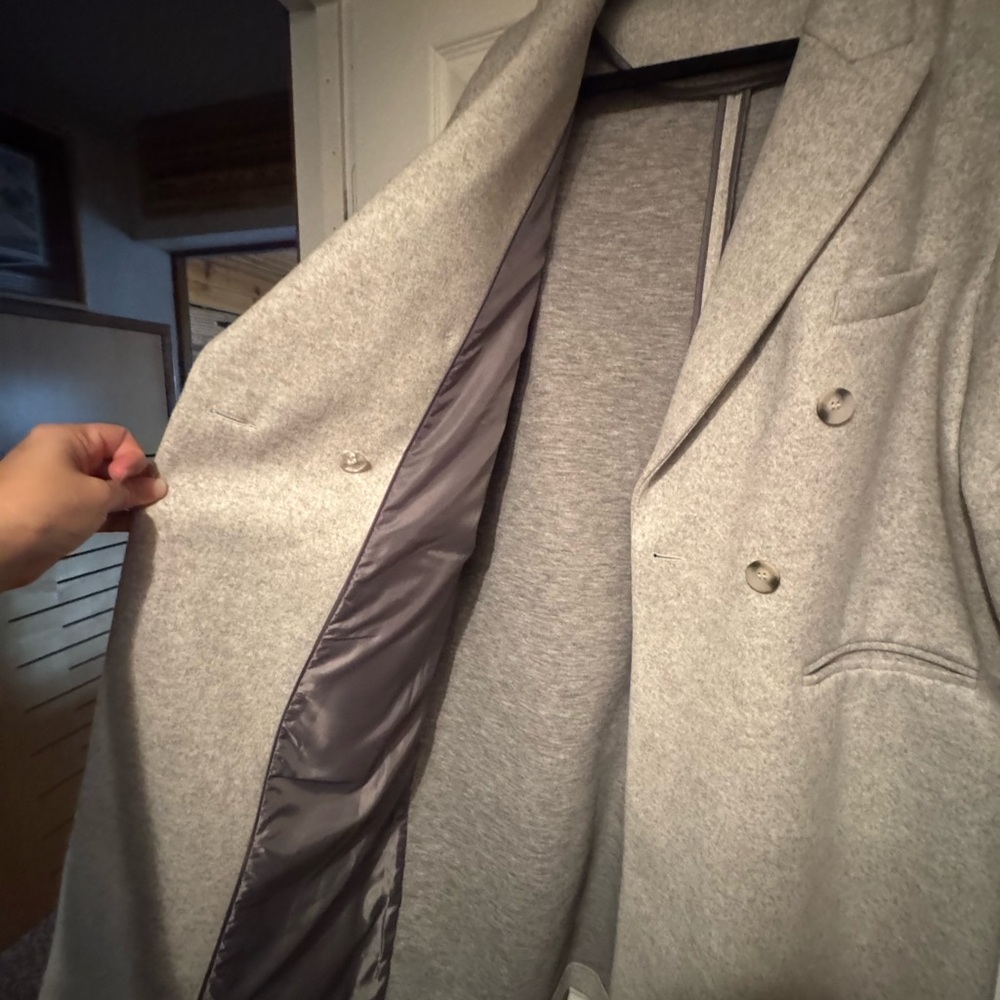 Topshop Double-Breasted Light Gray Wool Trench Coat - Picture 9 of 12